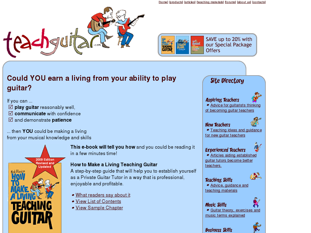 TEACHGUITAR.com HOME PAGE - Could YOU earn a living from your ability
to play guitar?
