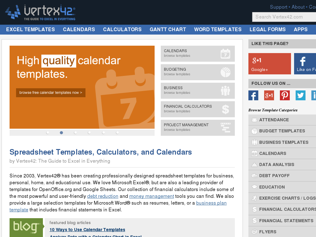 Vertex42 Excel Templates, Calendars, Calculators and Spreadsheets